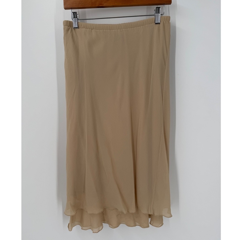 Adrianna Papell 100% Silk Midi BeigeTan SZ 10 Natural Materials Fibers Minimal